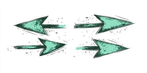 Hand-drawn green arrows pointing in different directions on a white isolated background