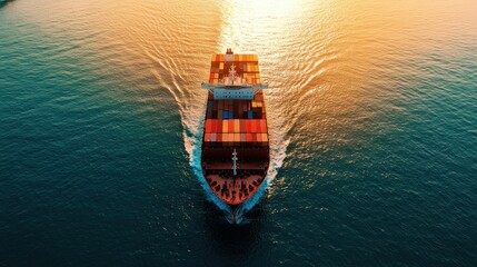 Wall Mural - Drone view of a container cargo ship traveling across the ocean, representing international transportation and trade services for the Asia-Pacific market.