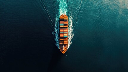 Wall Mural - Drone view of a container cargo ship traveling across the ocean, representing international transportation and trade services for the Asia-Pacific market.