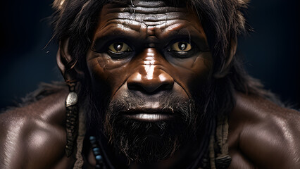 Portrait of an ancient warrior on a black background. Fantasy.