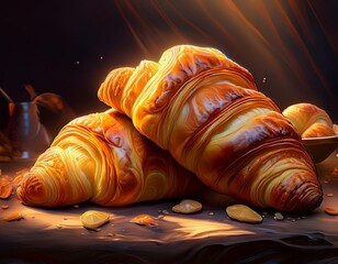 Wall Mural - fresh croissants for breakfast and lunch.