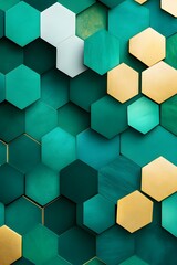 Canvas Print - Abstract Hexagon Pattern in Green and Gold.