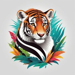 Wall Mural - Tiger Portrait with Colorful Foliage