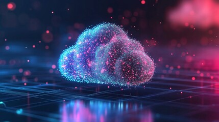 Wall Mural - abstract cloud computing concept with a glowing cloud symbol on a digital grid background.