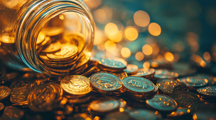 The vibrant image of gold coins spilling out of a jar is popular for wealth-building content.