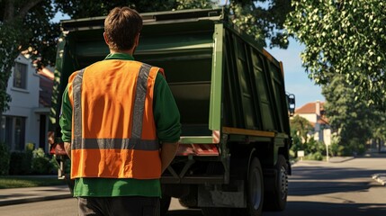 Garbage truck driver in a residential neighborhood