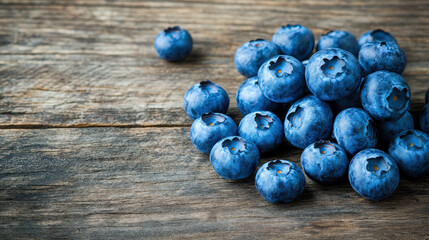 Sweet ripe blueberries on a wooden table, a healthy and natural treat