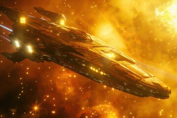 Wall Mural - Futuristic Spaceship Soaring Through a Starry Nebula