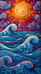 Sticker - Ocean flame swirl pattern illustration poster background