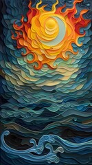 Wall Mural - Ocean flame swirl pattern illustration poster background