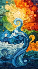 Sticker - Ocean flame swirl pattern illustration poster background