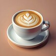 © Ehtisham - A perfectly crafted 3D illustration of a latte art design in a white coffee cup. featuring a delicate leaf pattern.