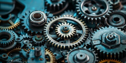 Aufkleber - Industrial engineering and technology concept with gears and cogs in a mechanical assembly