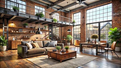 curated industrial chic loft space with exposed brick and reclaimed wood