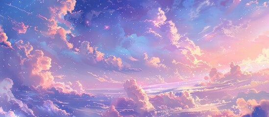 anime sky pastel color gradient pink and blue cloud aerial view