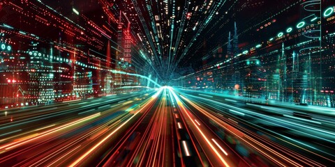 Fototapete - Graphic depiction of information highways and data superhighways in a virtual space