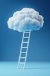© Sea Lily - Ladders leading to a cloud. White clouds with a ladder on a pastel-colored wall background, a concept of success and change in business or life.