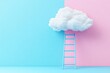 © Sea Lily - Ladders leading to a cloud. White clouds with a ladder on a pastel-colored wall background, a concept of success and change in business or life.