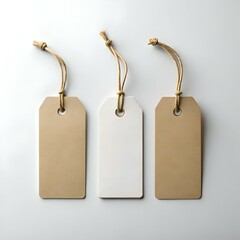 Three blank gift tags with twine. one white and two brown. perfect for adding your own personal message.