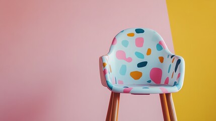 Wall Mural - Colorful Patterned Chair Against Pink and Yellow Walls