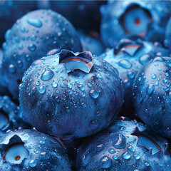 Wall Mural - Fresh blueberries with water droplets resting on a dark surface