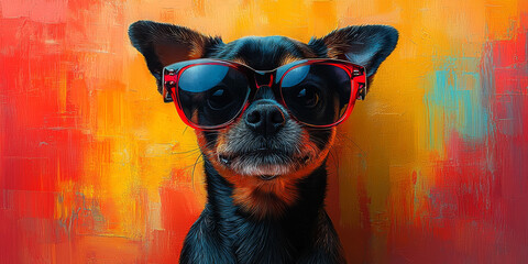 Canvas Print - A cool and stylish chihuahua wearing red sunglasses against a colorful background.