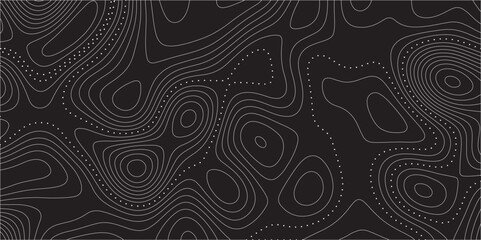 Wall Mural - Abstract white on black background Topographic line and dots map pattern. Contour elevation topographic and textured Background Modern design with black background with topographic wavy patted.	