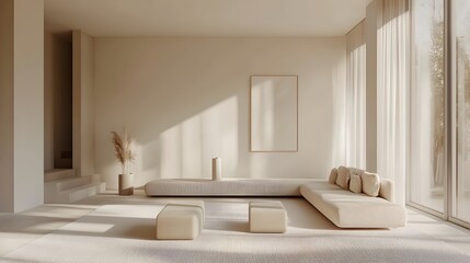 Poster - Serene Minimalist Living Room with Neutral Tones and Sleek Furnishings