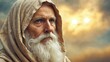 © Panuwat - Close-up portrait old man long white beard mustache A prophet of