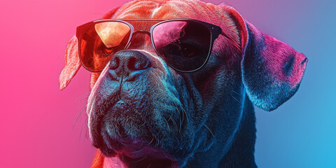 Canvas Print - Cool dog in sunglasses against a pink and blue background.