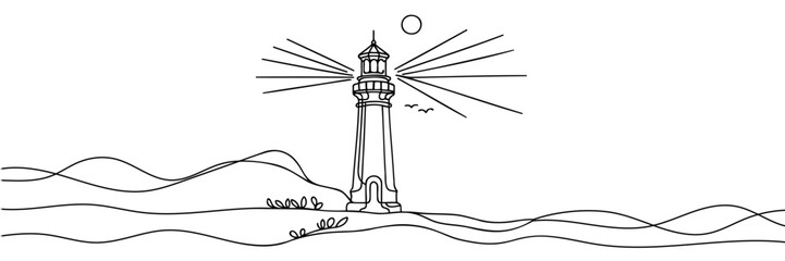 Continuous simple line drawing of lighthouse icon isolated on white background.