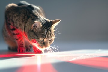 Wall Mural - A cat playing with a laser on the floor