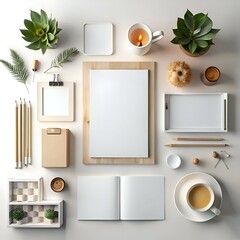 A minimalist flat lay with blank stationery and lifestyle objects for branding. mockups. and design inspiration.