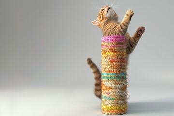 Canvas Print - A cat playing with a scratching post