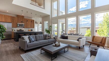 Canvas Print - Spacious Open-Plan Living Area with Abundant Natural Light and Modern Airy Aesthetic