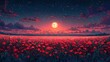© Lubek - Red field of flowers, night sky with moon and stars