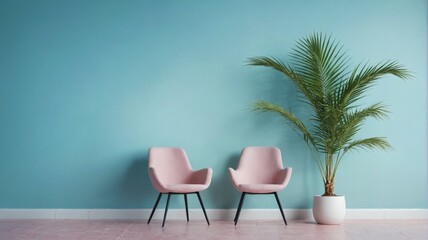 Modern living room two chairs potted palm tree   Two chairs