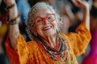 © PremiumPhoto - Happy Grandma. Joyful senior woman with gray hair and red glasses danc