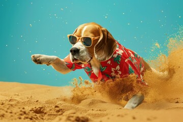 Wall Mural - A dog playing on the sand