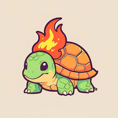 Poster - Cute Fire Turtle Illustration