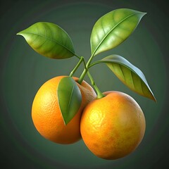 A vibrant 3D illustration of two Calamondin oranges with lush green leaves. perfect for adding a touch of freshness and summery vibes to your designs.