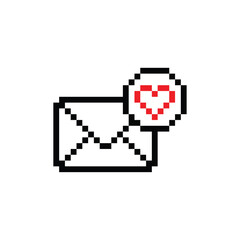 pixel  letter mail icon. envelope with a heart icon. Love message sign pixel art icon vector 8 bit game