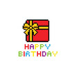 © veronchick84 - pixel happy birthday icon 8 bit, pixel art birthday icon card logo.