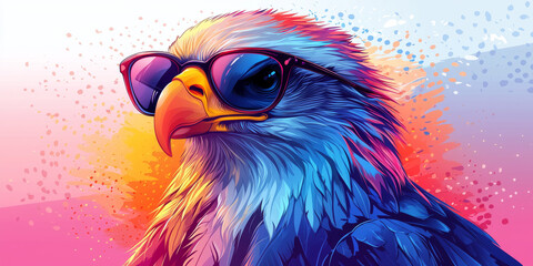 Sticker - A cool eagle with sunglasses, rendered in vibrant colors.