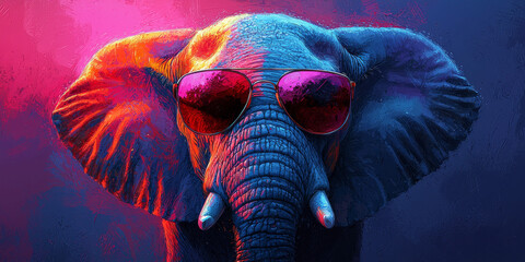 Poster - A cool elephant wearing pink sunglasses.