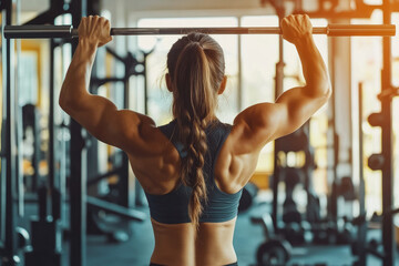 Poster - Fitness woman working out in gym doing exercise for back.