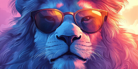 Poster - A cool lion wearing sunglasses, looking stylish and confident.