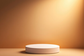 Wall Mural - minimalist display platform illuminated by warm light, set against a smooth orange background, perfe