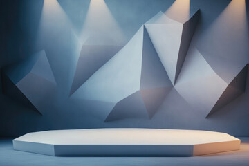 Wall Mural - modern minimalist stage design showcasing angular geometric shapes and soft lighting, creating an in