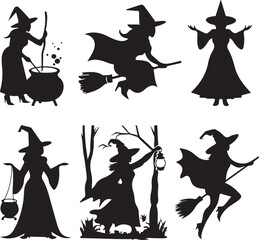 Wall Mural - Halloween Witches Vector Silhouette Collection